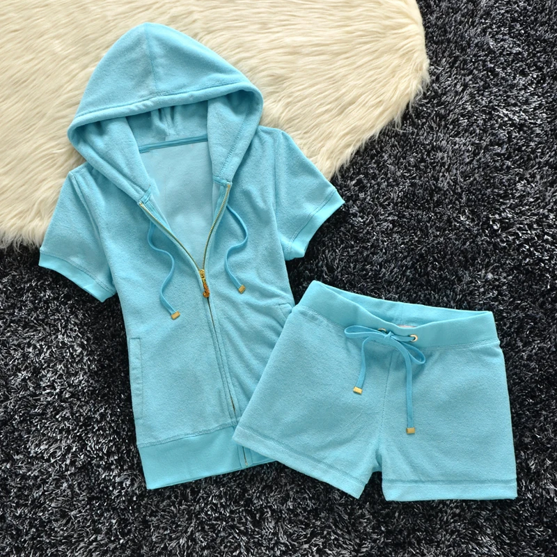 JC Cotton Short Sleeved Shorts Casual Suit Women's Towel Material Korean Version Sports Suit Two Piece Set