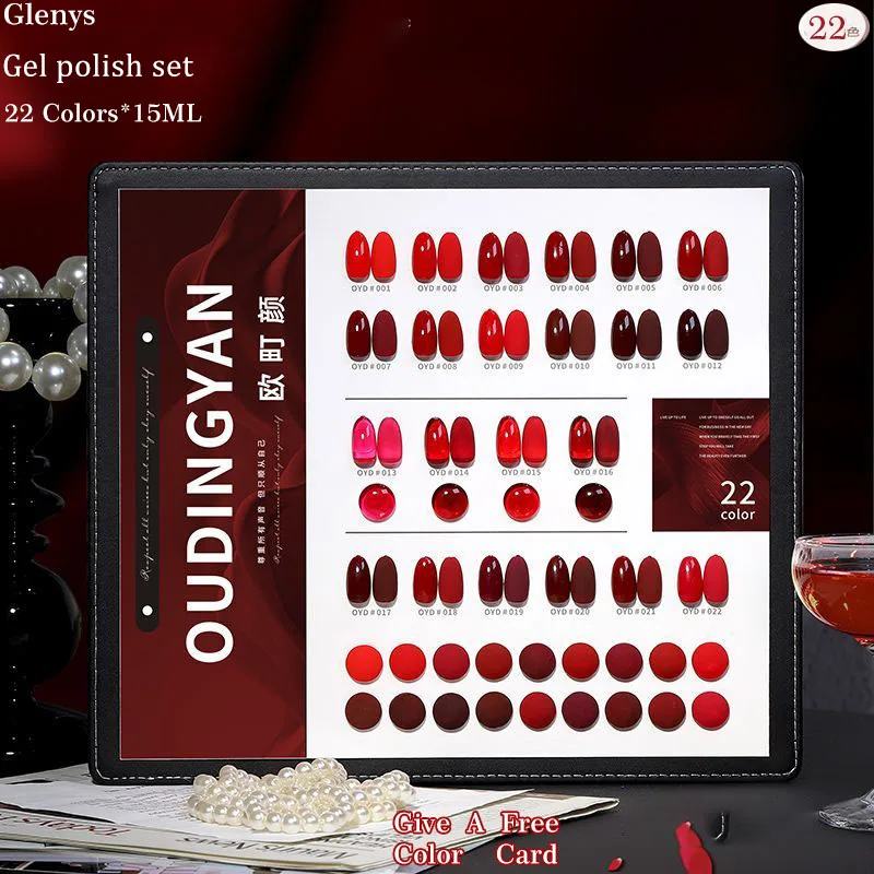 

Glenys 22 color nail polish glue popular semi permanent immersion gel color card UV LED nail salon art varnish set