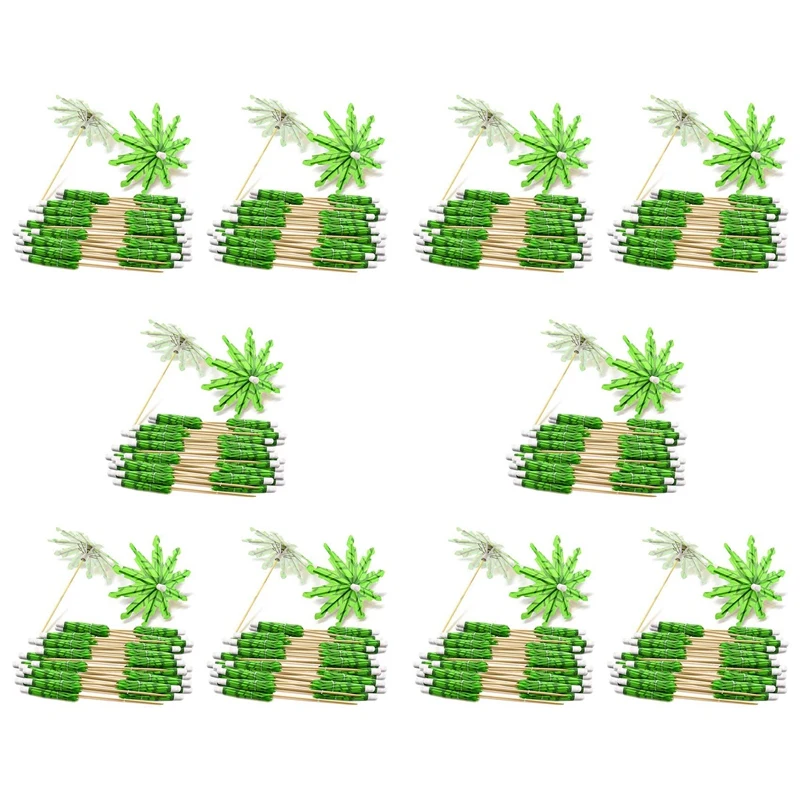 

10X Green Coconut Tree Toothpicks Paper Umbrellas Toothpicks Handmade Cocktail Parasol Sticks For Cocktail Decorations