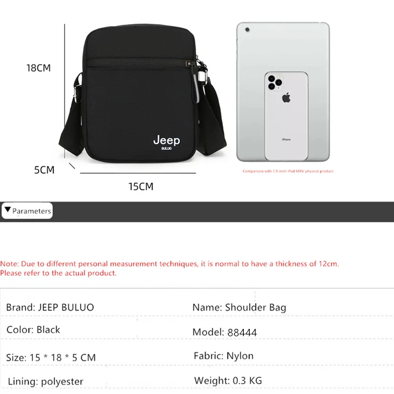 JEEP BULUO Men's Bags Crossbody Bag Messenger Waterproof Purse Nylon Zipper Shoulder Bag For Male Versatile Style