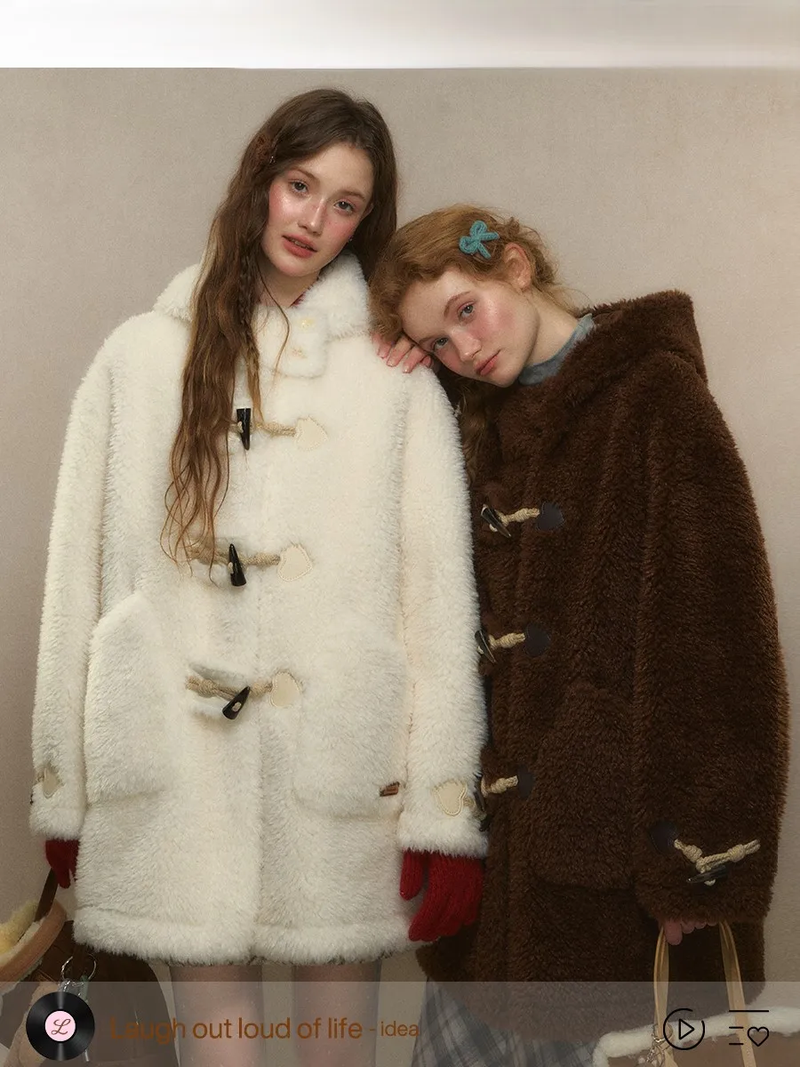 

Lamb Wool Jacket Harajuku Fashion Women Button Down Front Opening Closure Fastening System Security Protection Detail Feature GF