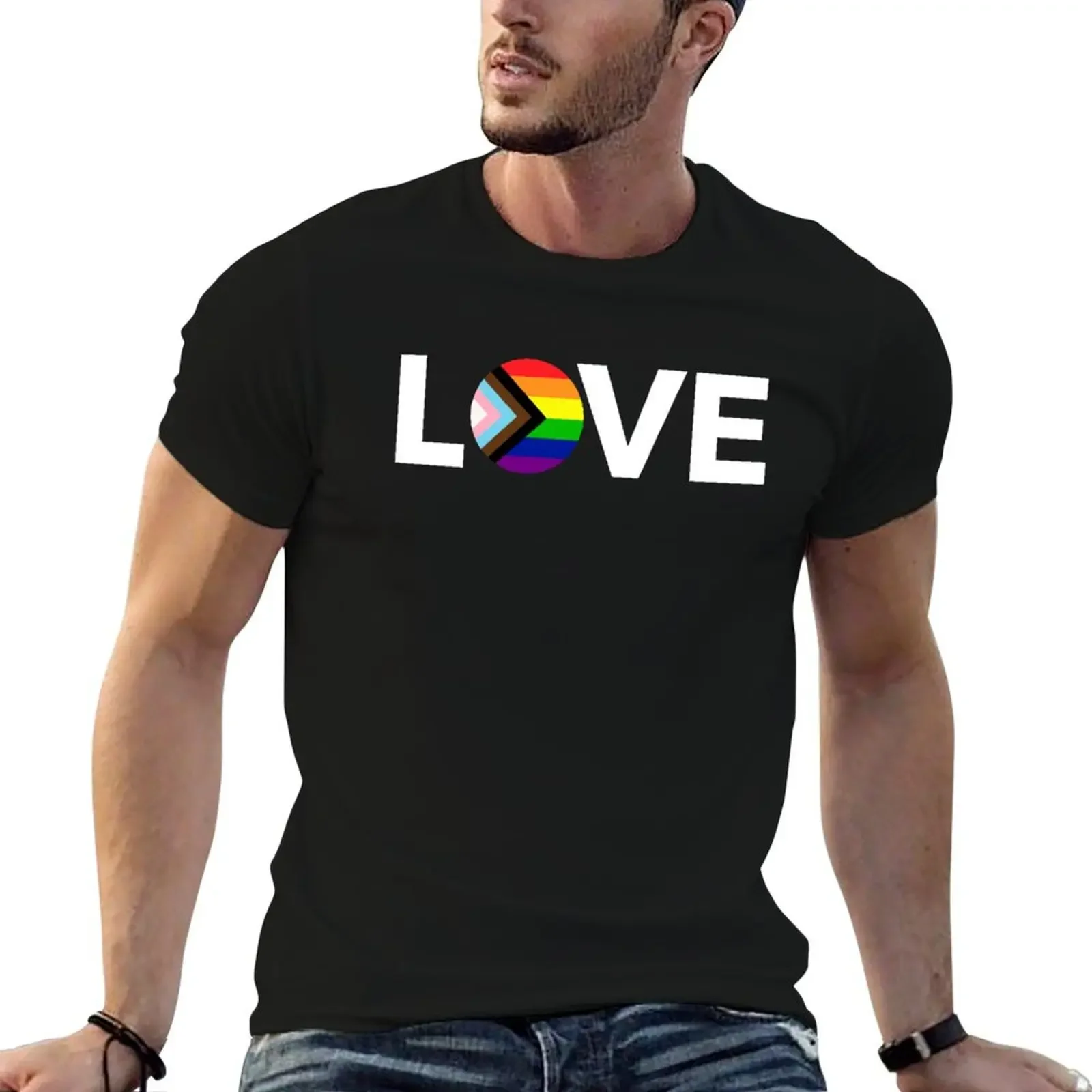 

Progress Pride Flag Love T-Shirt gifts for boyfriend blue lock Aesthetic clothing shirts men