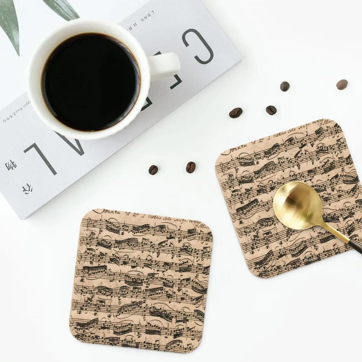 Bach Original Handwritten Score Coasters PVC Leather Placemats Waterproof Insulation Coffee Mats Kitchen Dining Pads Set of 4