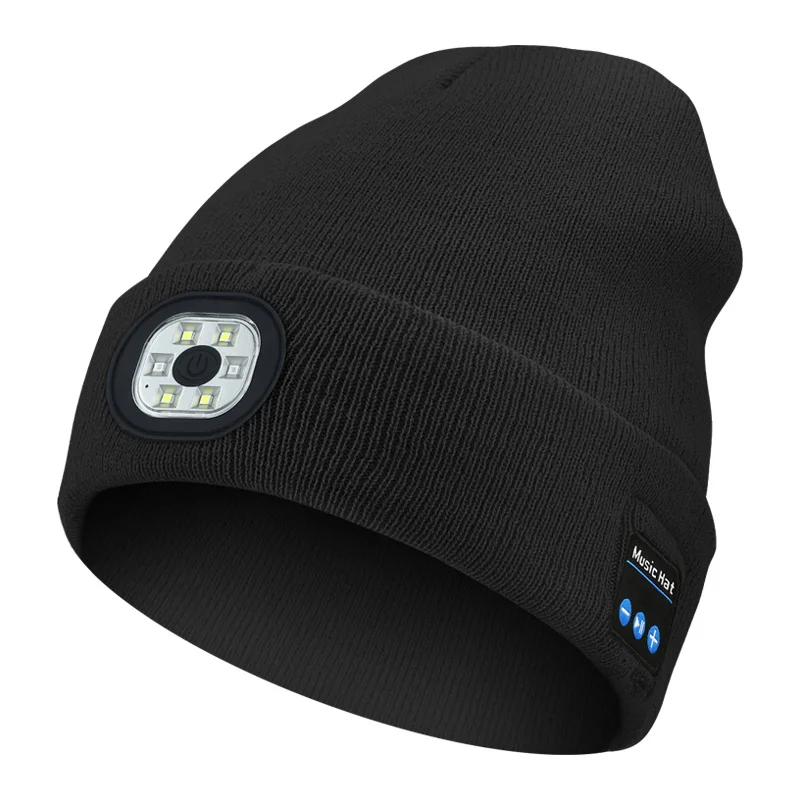 Bonnet de musique sans fil Bluetooth 5.0 avec lumière LED, haut-parleurs stéréo HD, casque mains libres, casque de sauna, appel téléphonique, micro,