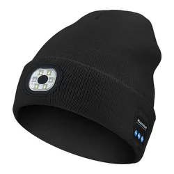 Bonnet de musique sans fil Bluetooth 5.0 avec lumière LED, haut-parleurs stéréo HD, casque mains libres, casque de sauna, appel téléphonique, micro, hiver