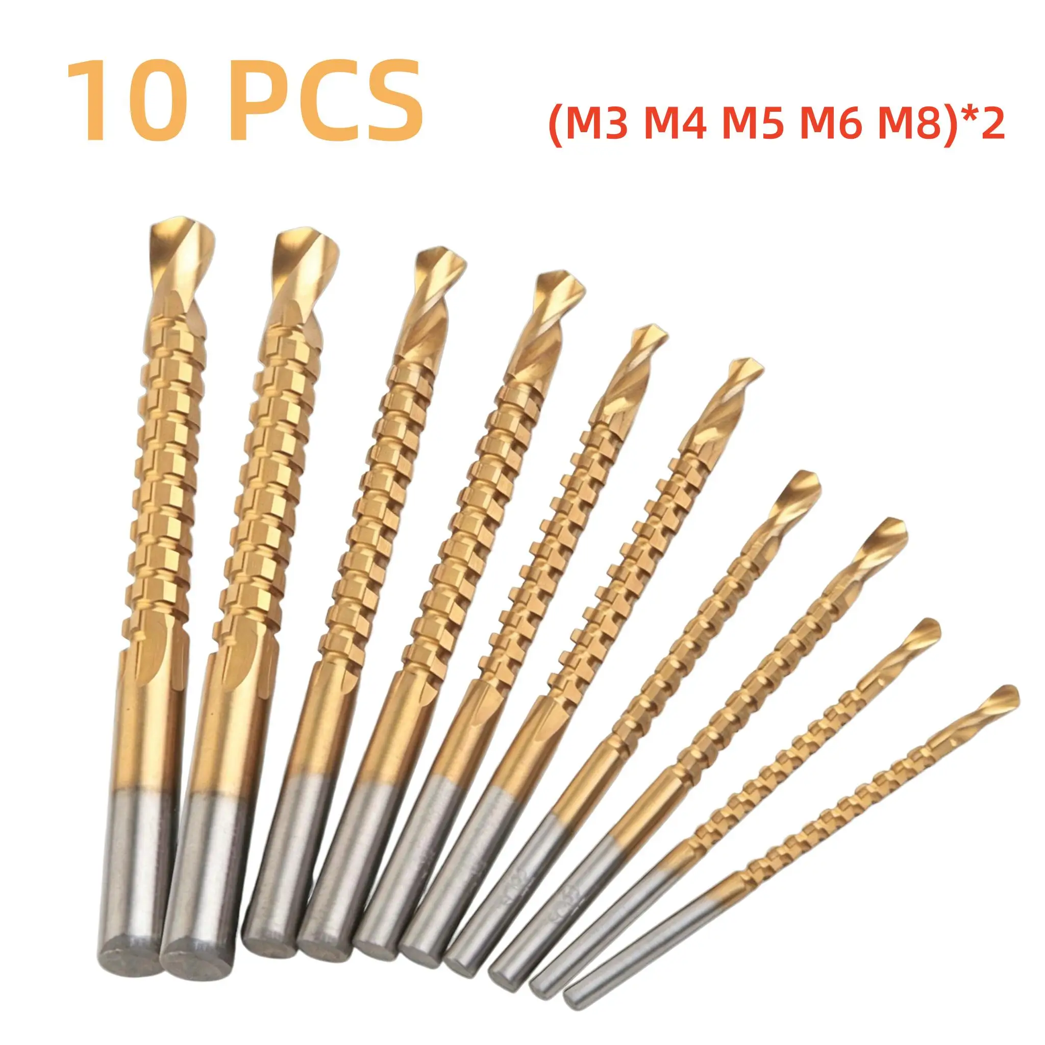 10Pcs Titanium Coated HSS Serrated Drill Bits M3-M8 Multifunctional Cut Slot Drill For Wood Metal Plastic DIY Industrial