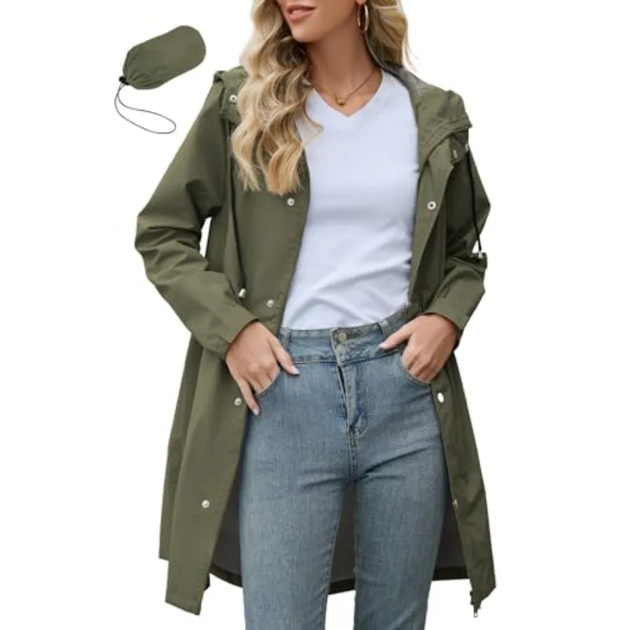 

Zando Long Packable Rain Jacket Women Waterproof - Raincoat for Women Rain Coat with Hood Lightweight Outdoor Windbreaker