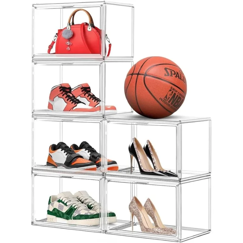 

6 Pack Shoe Storage Boxes Clear Plastic Stackable X-Large Containers Sneaker Storage Display Case Zapateras Organizer with Magne