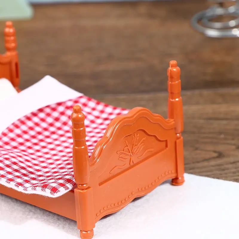 Domek dla lalek Mini sypialnia Dzieci Mini podwójne/pojedyncze łóżko Meble Scena Zabawka dla dziecka Prezent dla dzieci