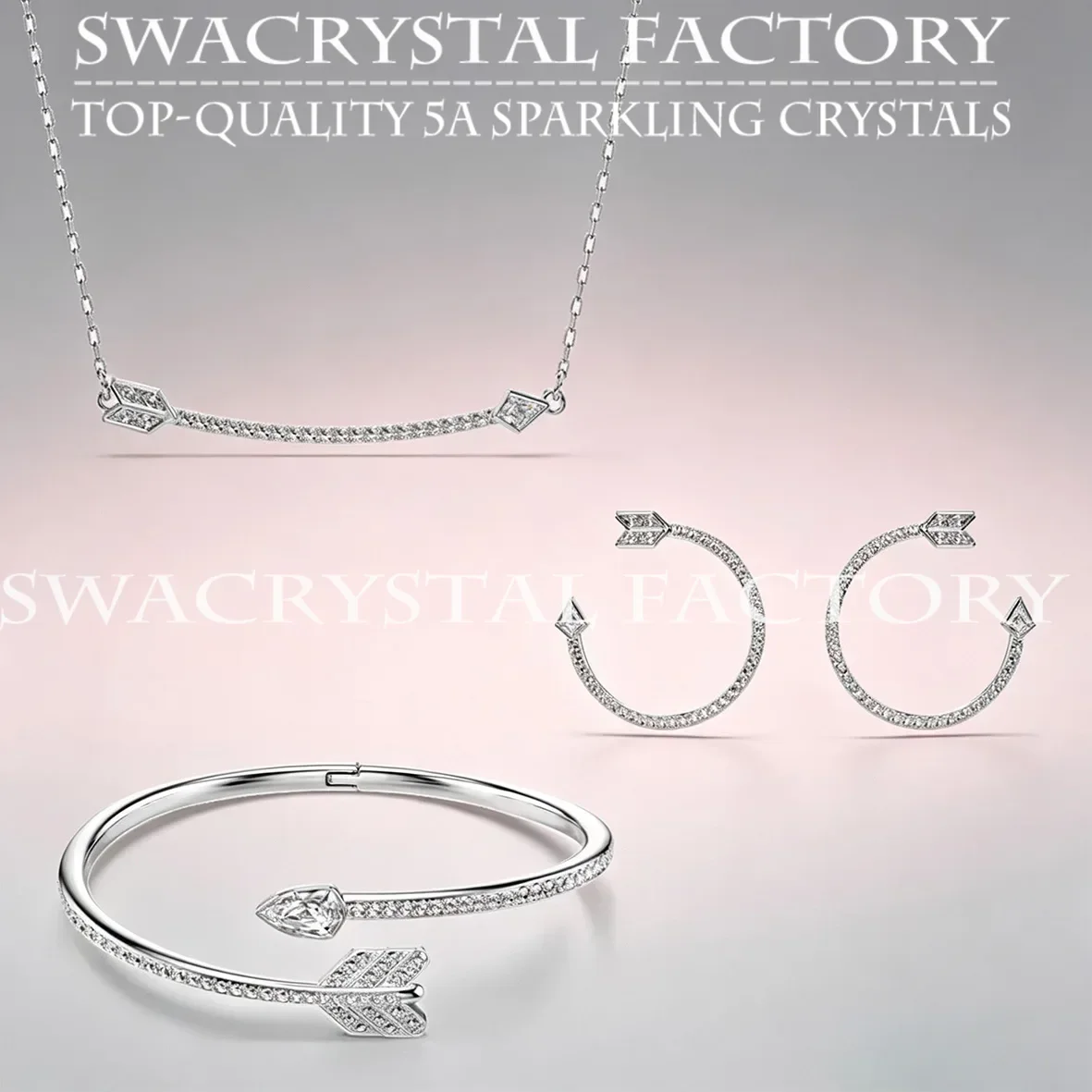Cupid Arrow Cubic Zirconia Shiny Necklace Earrings Bangle Ring Women Minimalist luxury Design Jewelry Party Accessories Gift
