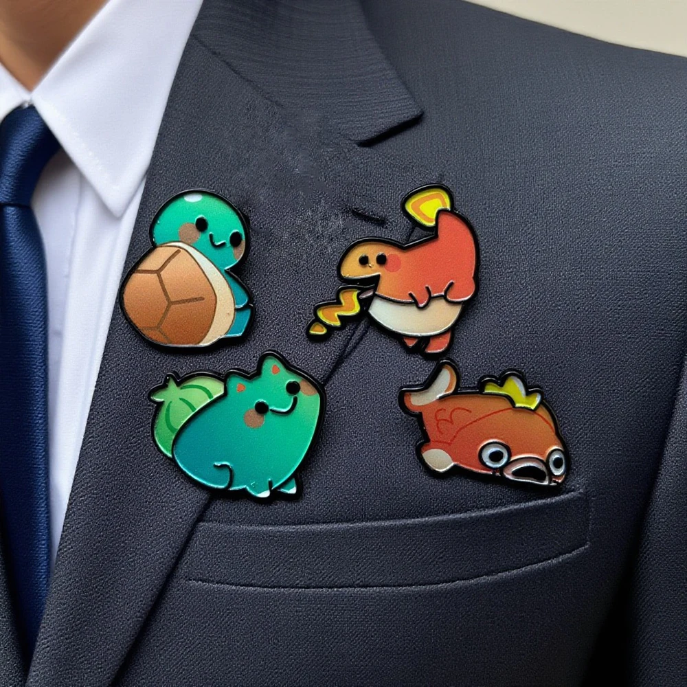 مجموعة دبابيس بوكيمون أنيمي مكونة من 4 قطع - دبابيس معدنية من المينا السنجاب تشارماندر بولباسور، شارات على شكل شخصية كرتونية لحقيبة الظهر هدايا رائعة