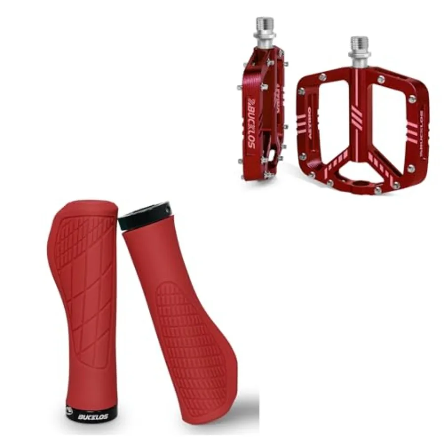 

Mountain Bike Handlebar Grips Double Lock-on Bike Grips Anti-Slip Bicycle Handle and MTB Flat Aluminum Alloy Pedal with Large P