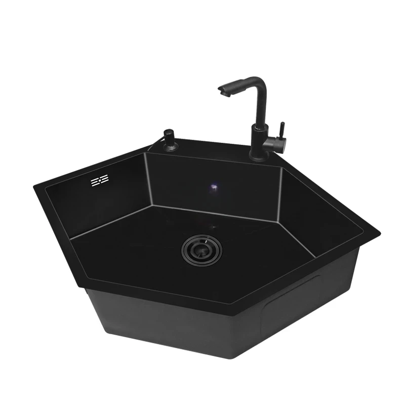 

Black Nano Stainless Steel Kitchen Sinks Creative Diamond Single-slot Home Kitchen Accessories Corner Wash basin Designer Sink