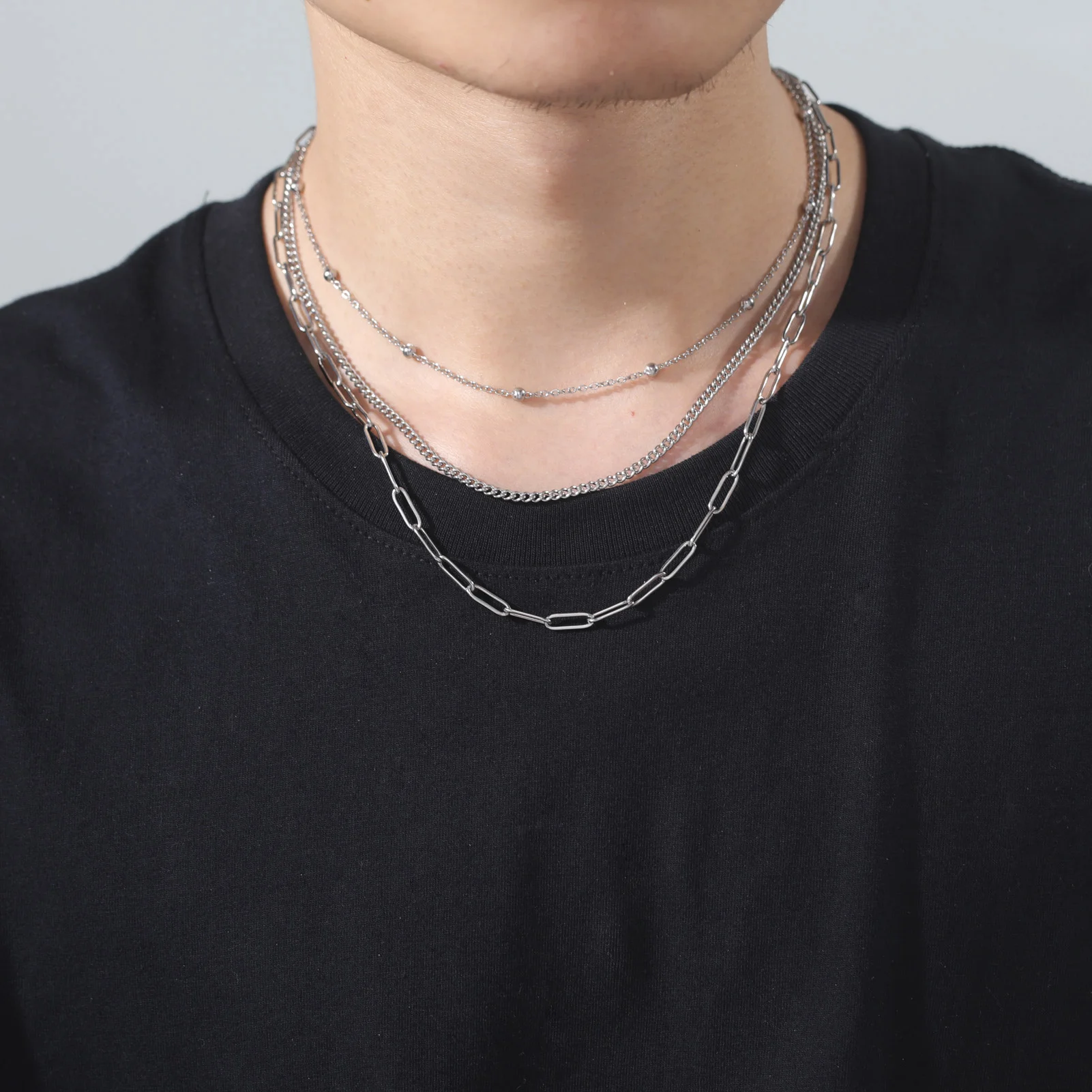 Edelstahl Geometrie Perle Anhänger Mehrschichtige Kette Choker Halskette Für Punk Frauen Hochzeit Schmuck Zubehör – Detail 4