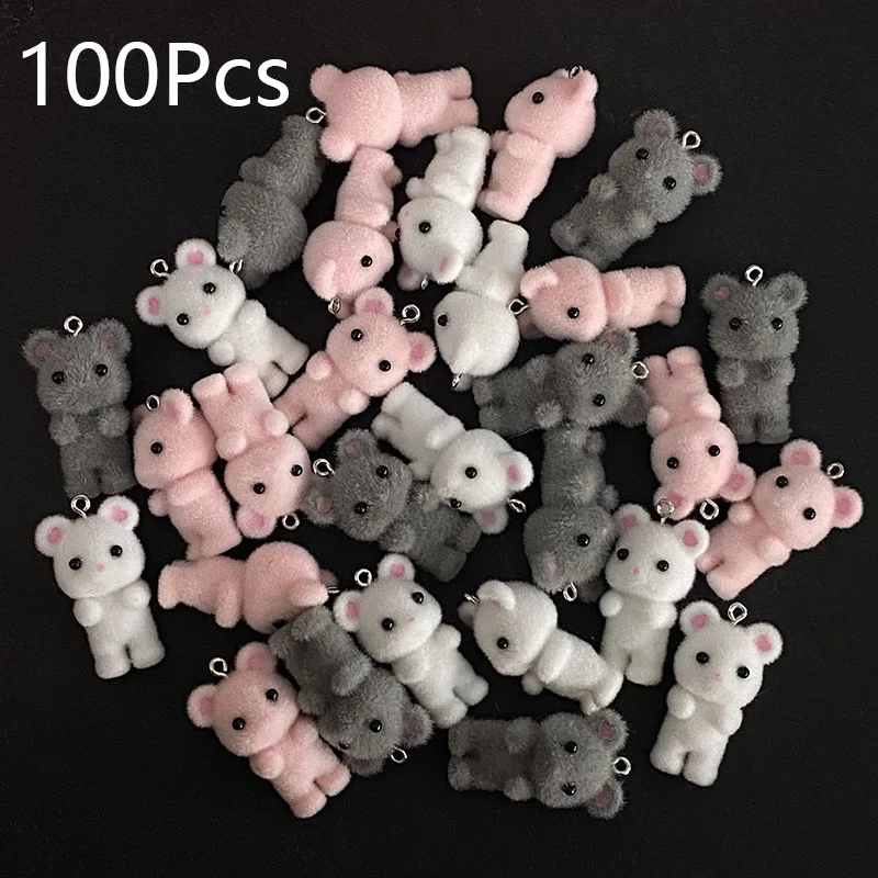 

100pcs Wholesale Fluffy Mouse Doll Resin Charms Lots Sale Cute Animal Pendants For Phone Keychain Necklace Diy Jewelry Making