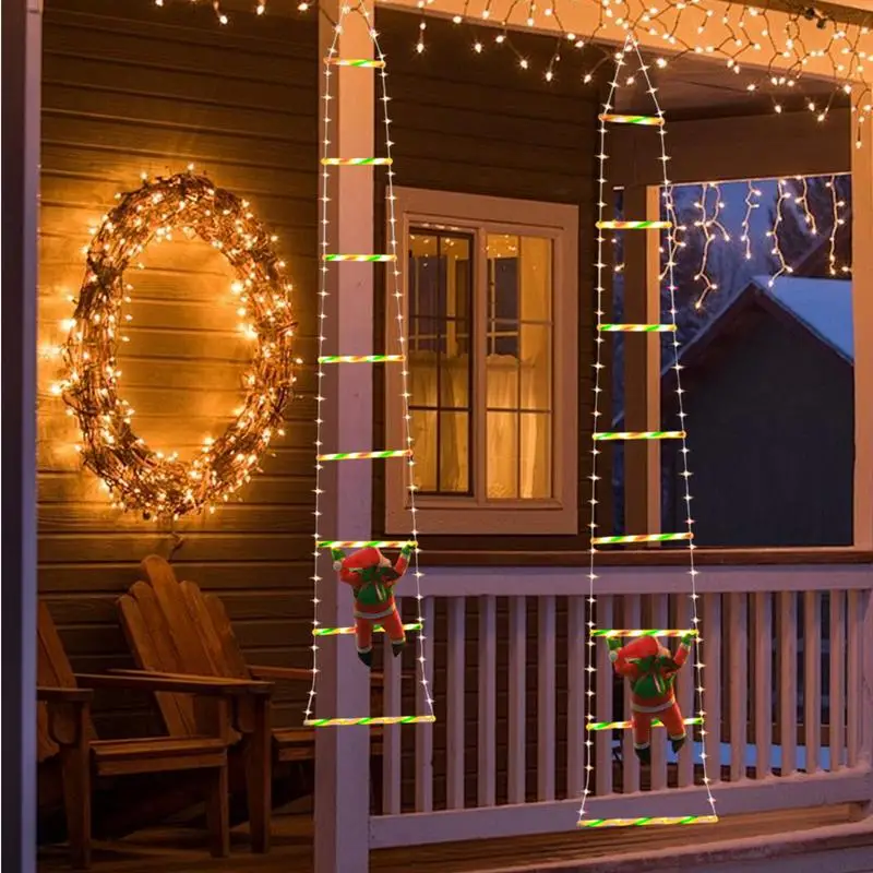 Kerst buitenlicht Decor LED Klimmen Kerstman Kerstladderverlichting Afneembare ladder Boomlicht Lichtslingers