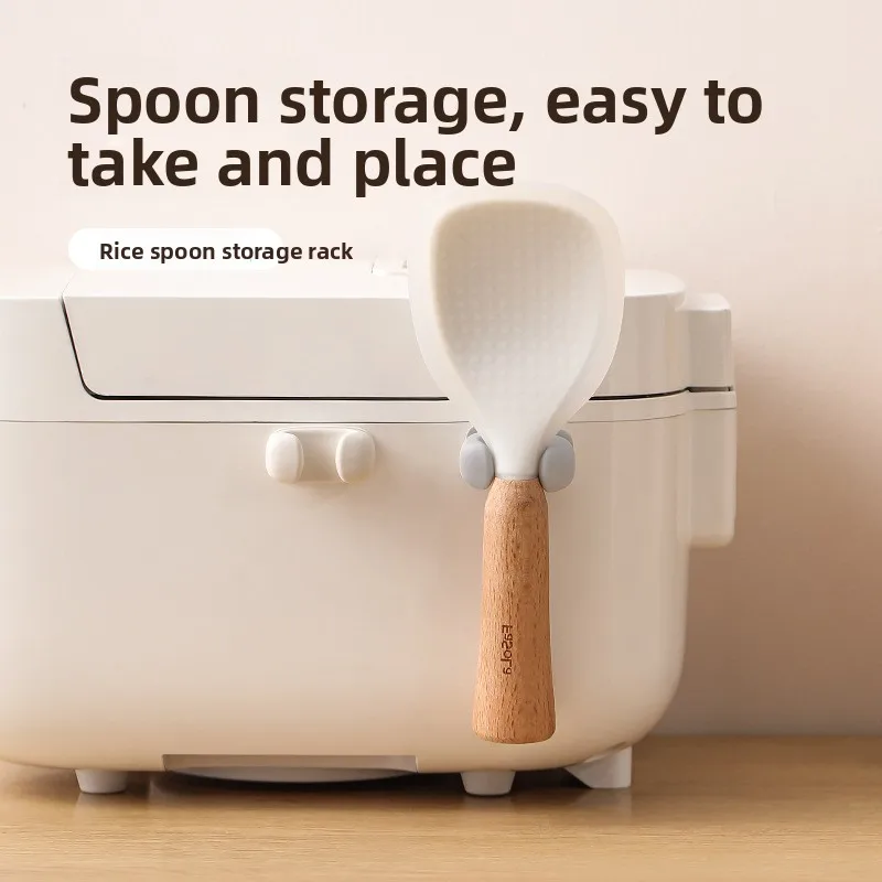 FaSoLa Self-Adhesive Wall Mount Silicone Rice Spoon Storage Rack, Drill-Free Kitchen Utensil Hanging Holder, Heat Resistant Spatula Spoon Organizer, Space Saving Rice Cooker Side Accessory for Home Kitchen
