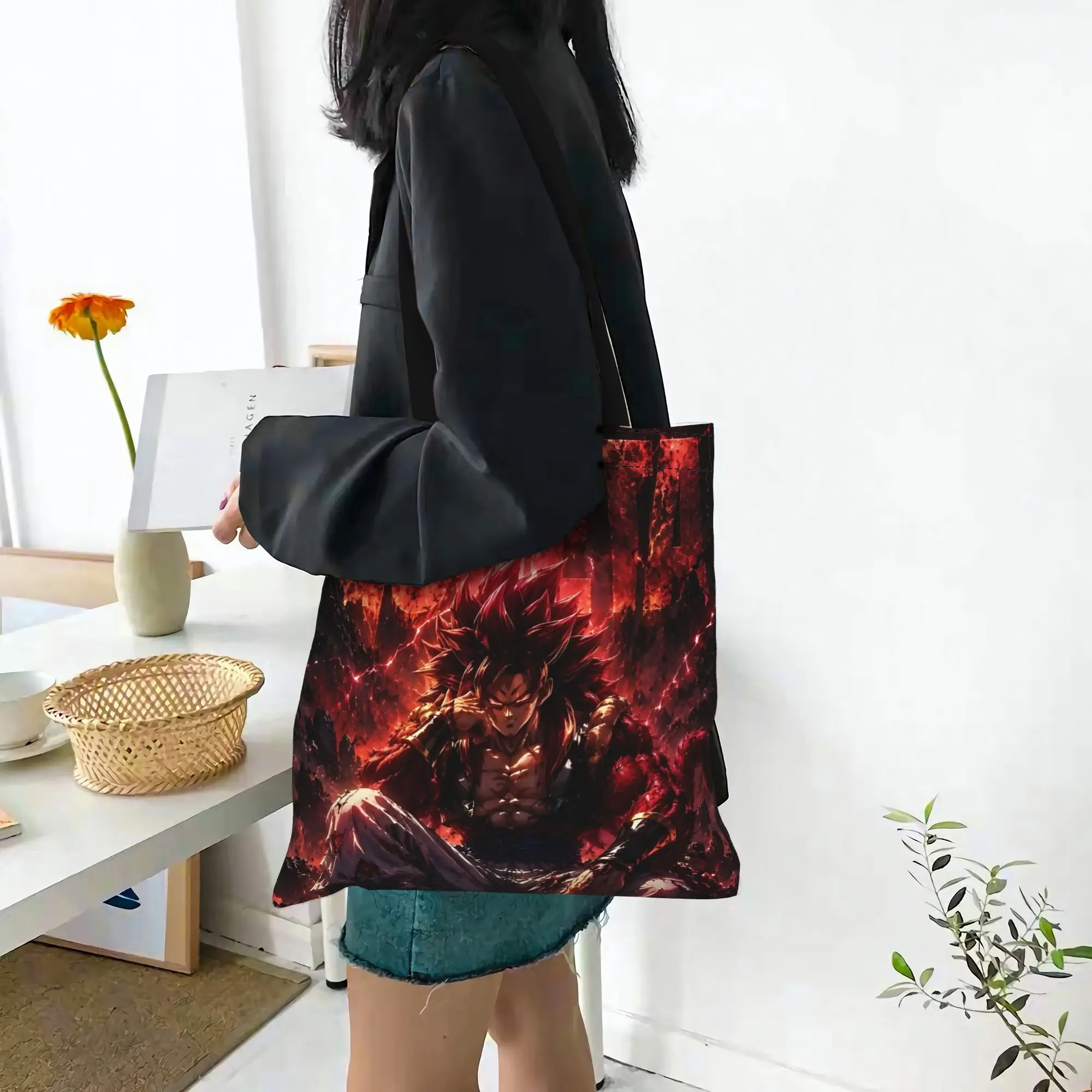 Customized One Piece Anime LUFFY Women's Bag Shopping Bag Reusable Double Sided Canvas Tote Bag Shoulder Shonen anime Handbag
