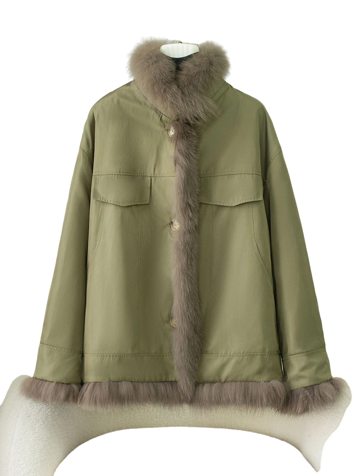 The 2025 autumn/winter new style of two-sided rabbit fur and fox fur collar casual and simple coat for young women