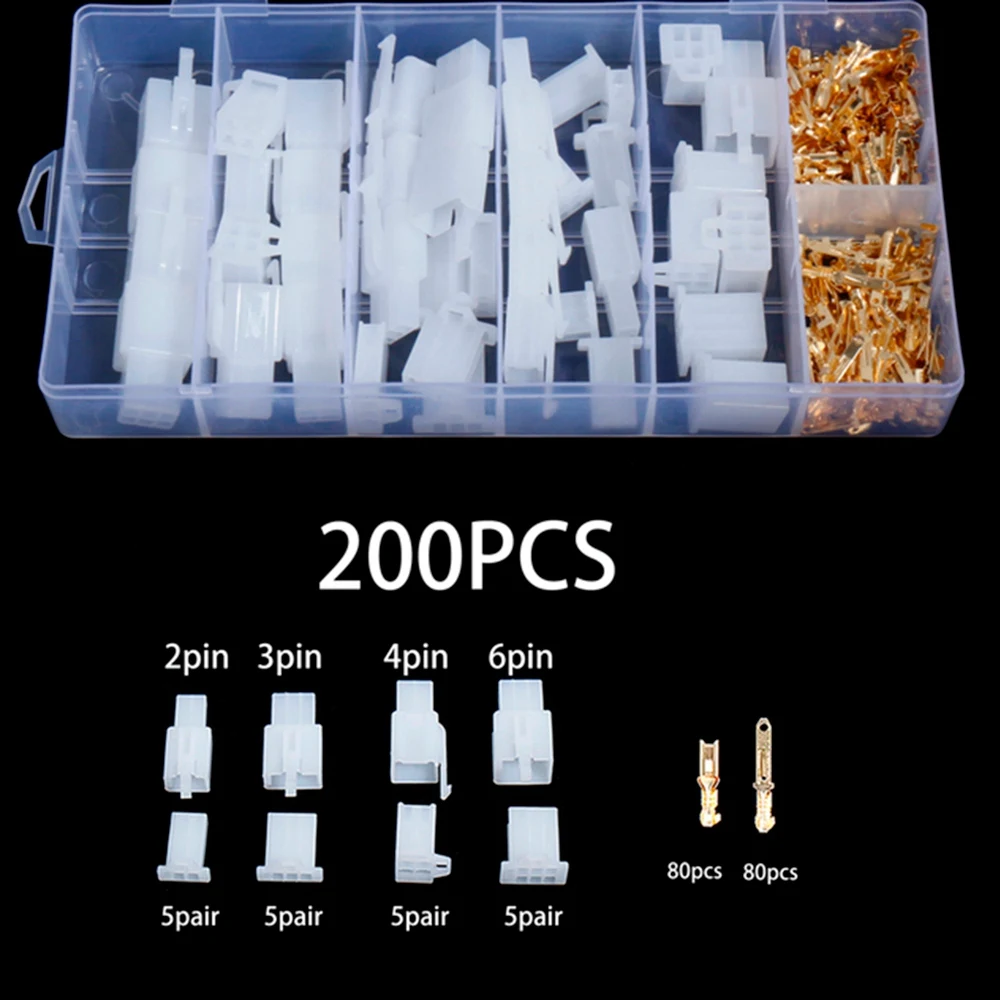 200 PCS 2.8MM Automotive 2/3/4/6 Pin Electrical Male and Female Cable Terminal Connector Kit for Car