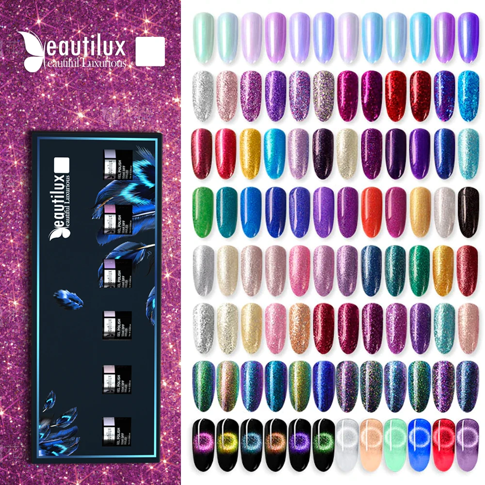 

Beautilux Gel Nail Polish Kit Platinum Glitter Bling Gloss Holographic Mermaid Semi Permanent Nails Gels Lacquer Nail Varnish