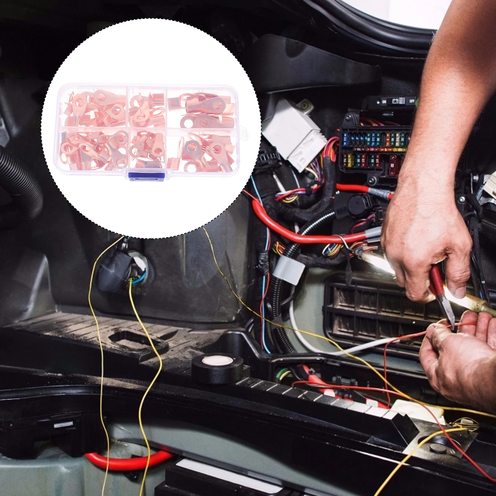 

70Pcs Copper Circular Splice Crimp Terminal Connector Open Barrel Ring Tongue Lug Reliable High Temperature Electrical Repair