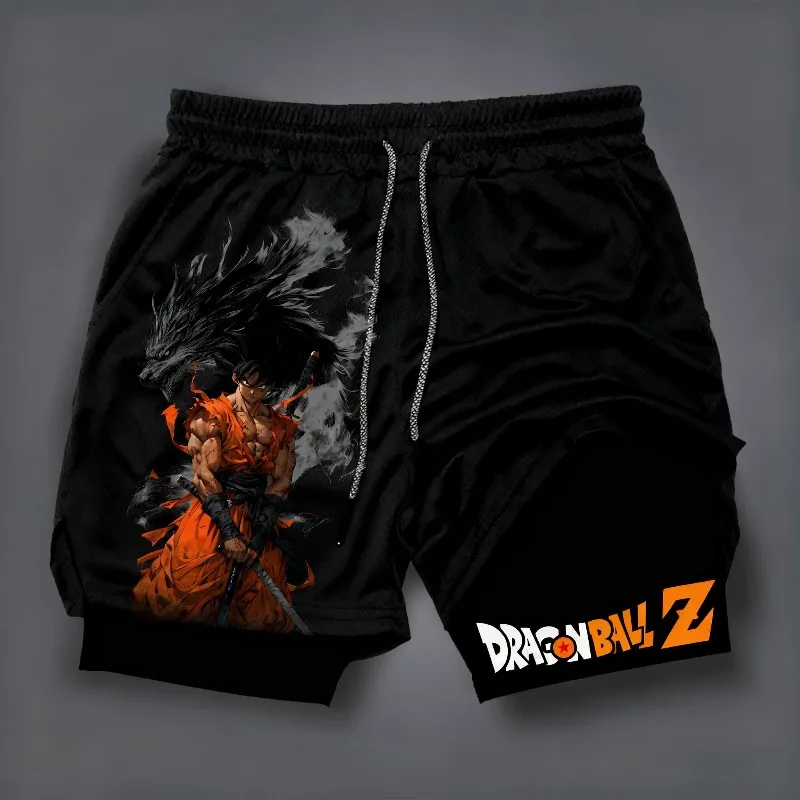 

Dragon Ball Z 2 in 1 Shorts Men's Summer Japanese Anime Goku Graphics Running Shorts with Pockets Man Sports Double Deck Shorts