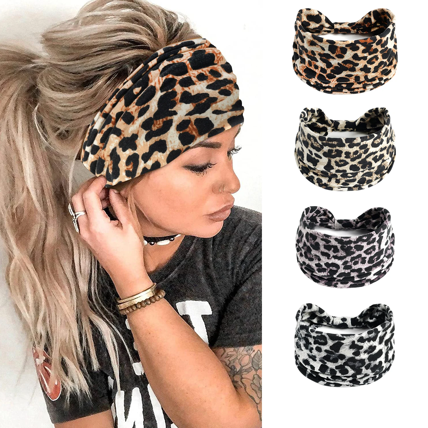 Boho Headband for Women Wide Knot Hair Band Elastic Turban Headbands Stretch Head wraps Yoga Sweartband Fashion Hair Accessories