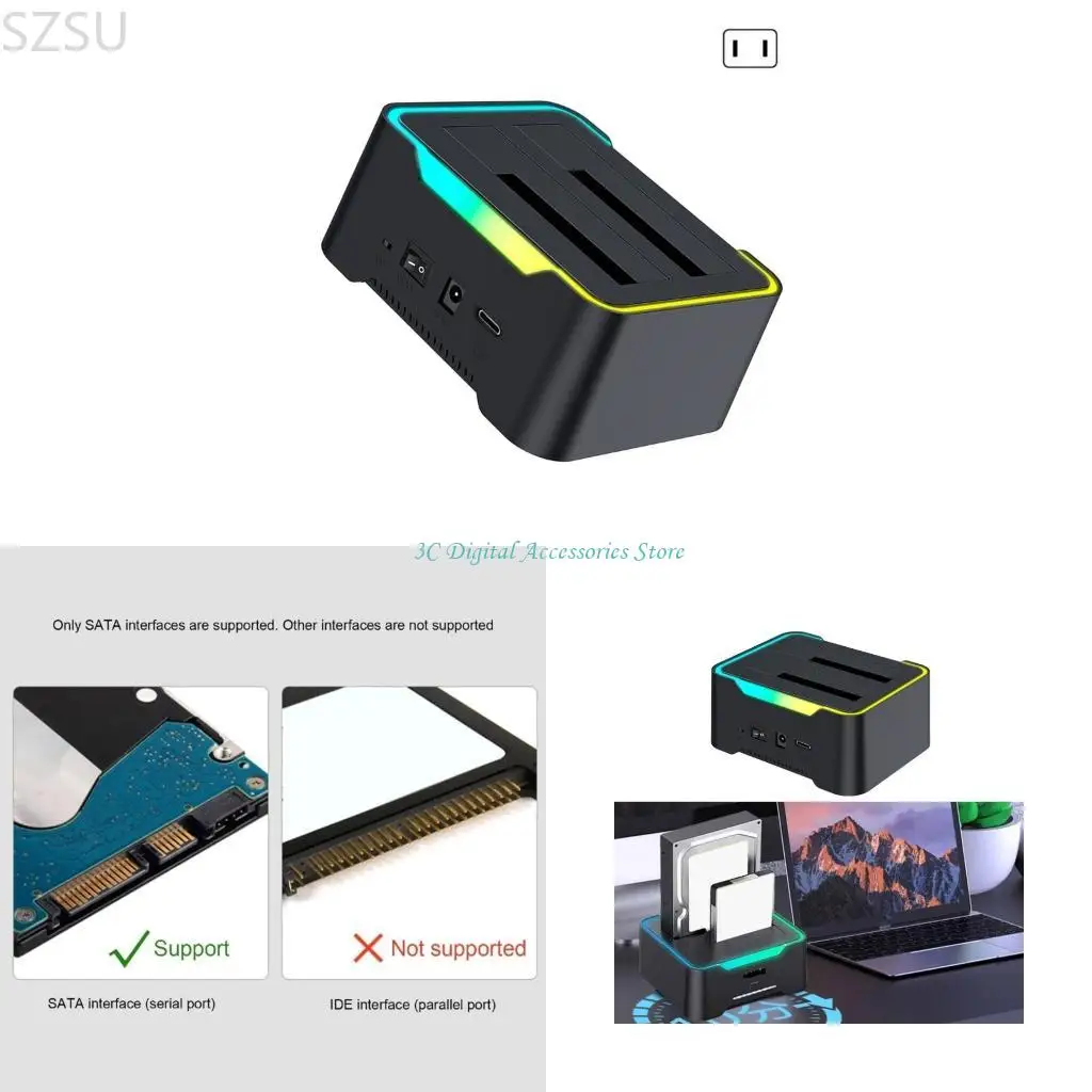 

SZSU Type C Double Bay Hard Drive Docking Station Base for 3.5 or 2.5inch Disks Copy