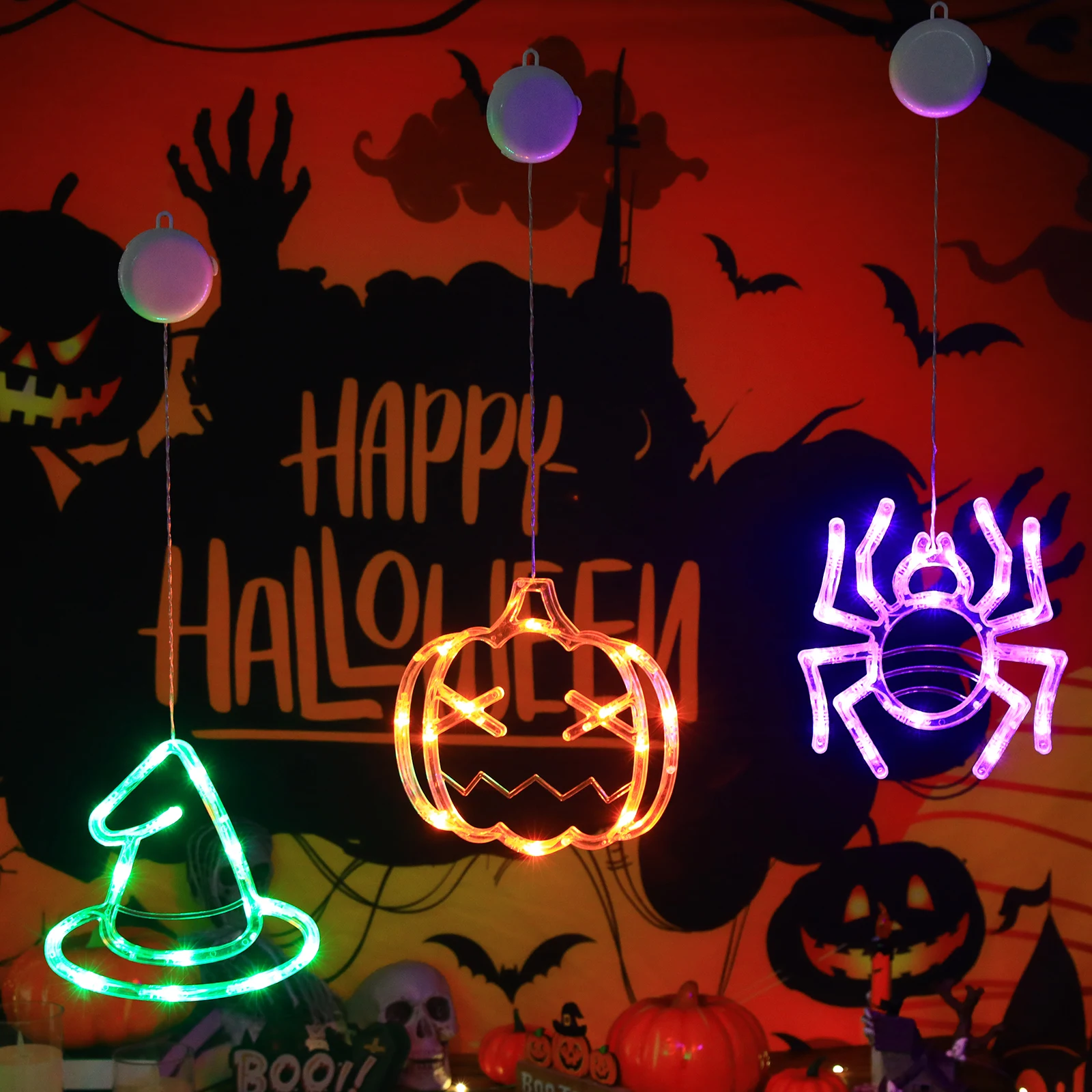 3D Acrylic Horror Silhouette Halloween Hanging Lights, Battery Operated Orange Glow Lamp, Bar Spooky Scene Atmosphere Decoration