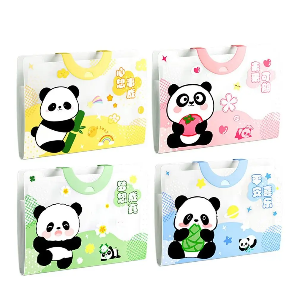 Cartoon Panda 5/8/12 Pockets Expanding File Bag A4 File Folder  for Test Paper Storage Classified Portfolio Archive Bag