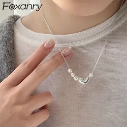 Foxanry Irregular Love Heart Pearl Necklace For Women Girls Sweet Fashion Simple Elegant Clavicle Chain Anniversary Jewelry Gift
