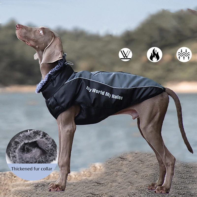 Winter Warm Dog Down Jacket Outdoor Waterproof Windproof Reflective Coat Fur Collar Pet Clothes for Medium Large Dogs Supplies