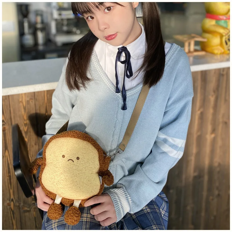 Cute Toast Bread Crossbody Bag Plush Cartoon Smiley Girls Purses Handbags Women's Phone Wallet Female Clutch Shoulder Bag