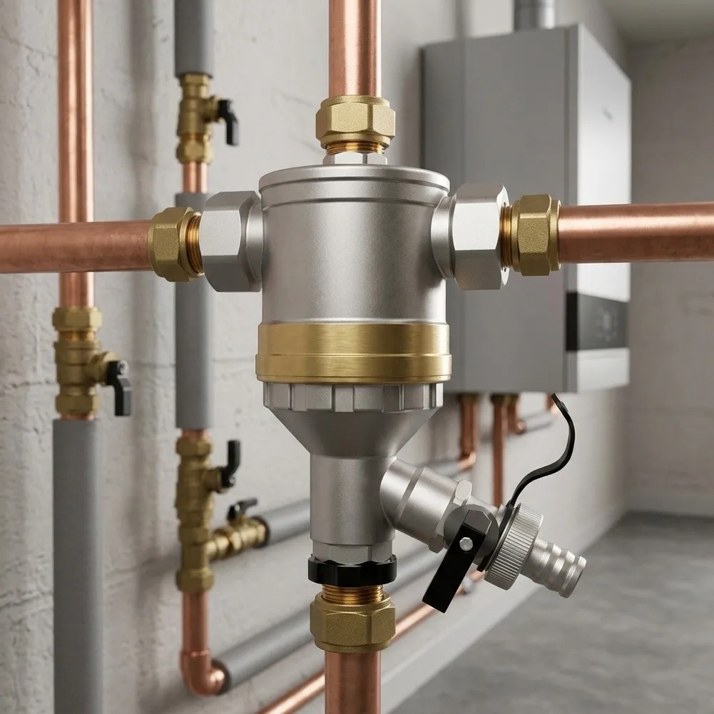 Silver Wall-hung Boiler Filter High Efficiency Boiler Filter Solid Brass Construction Advanced Magnetic Technology