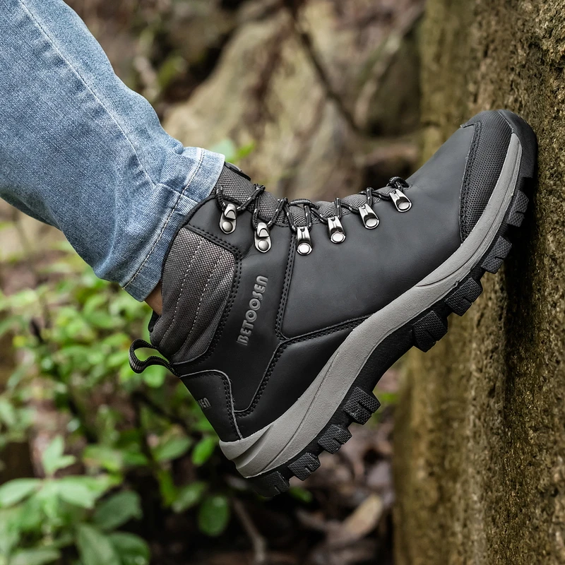 Wandelschoenen Mannen Lederen Sneakers Anti-Collision Waterdichte Warm Houden Mannen Outdoor Klim Trekking Schoenen Top Casual