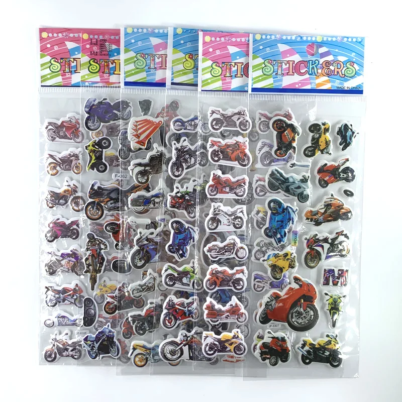 12 Sheets/Set Cartoon Motorcycle Pattern Sticker 3D Bubble Foam Scrapbooking Stickers for Kids Notebook Diary Label