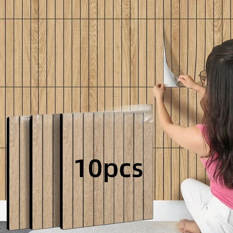 10pcs New Grille Wall Panel Thick Foam Wood Grain Self-Adhesive Wall Papers Home Decor for Interior Decor Apartment Renovation