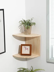Wooden Corner Shelf Two-Layer Burlywood Shelf Boho Home Decoration Floating Wall Organizer Room Decors Aesthetic Wall Decor Gift