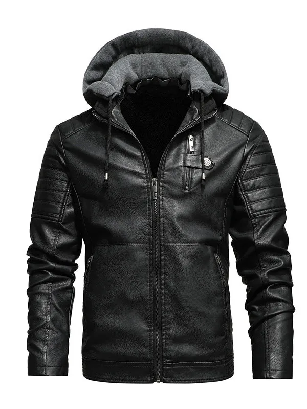 

Men's PU Leather Hooded Jaet Stand Collar Anti-Wrinkle Faion Urban Sle Spring Autumn Outerwear Zipper Closure Long Sve