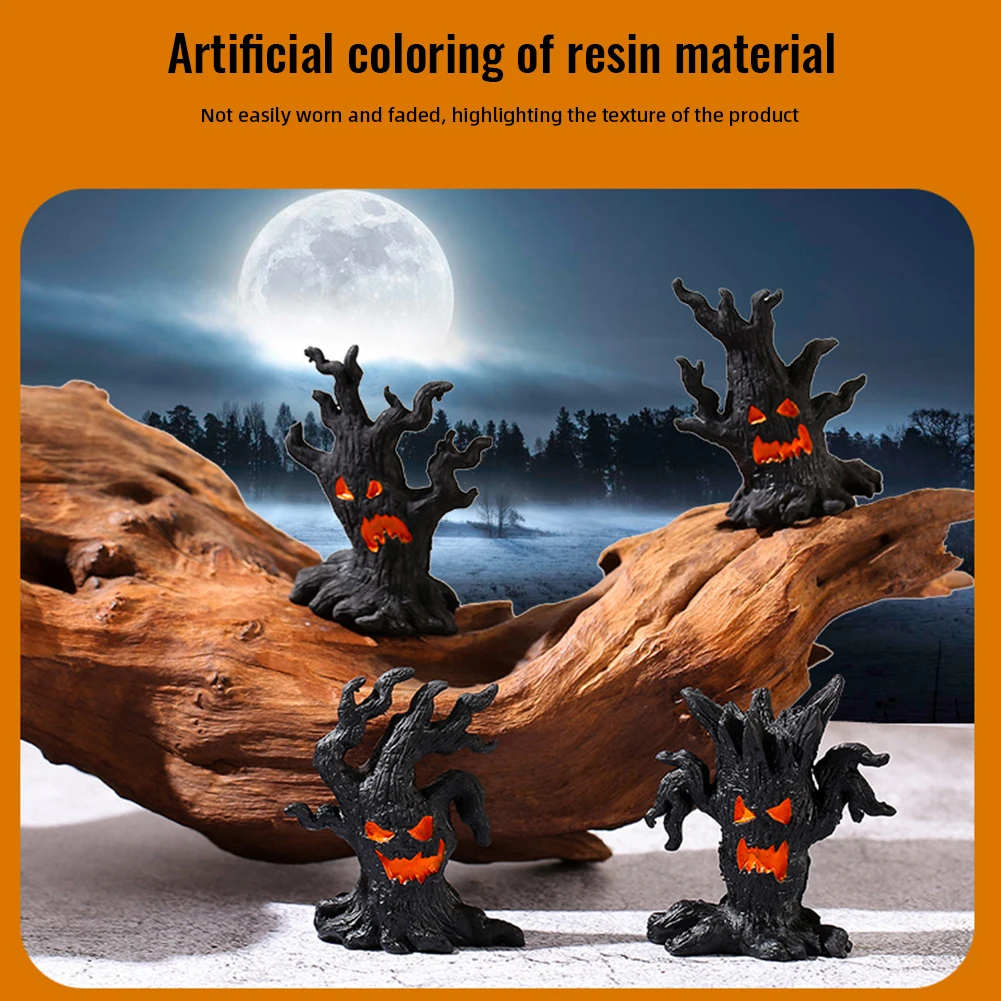 

4 Pcs Halloween Haunted House Decorations Resin Cute Figurines Mini Spooky Table Craft Tree Demon Ornament Party Home Garden