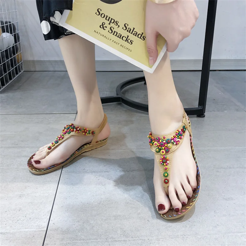Sandały damskie letnie Bohemia płaskie buty sandały kolorowe zroszony Gladiator rzym kobieta buty na plażę damskie klapki japonki sandały