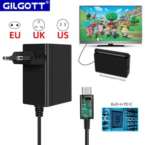 GILGOTT EU 미국 영국 플러그 AC 어댑터 충전기 전원 공급 장치 Nintendo Switch NS Lite OLED 도킹 스테이션 고속 충전 키트