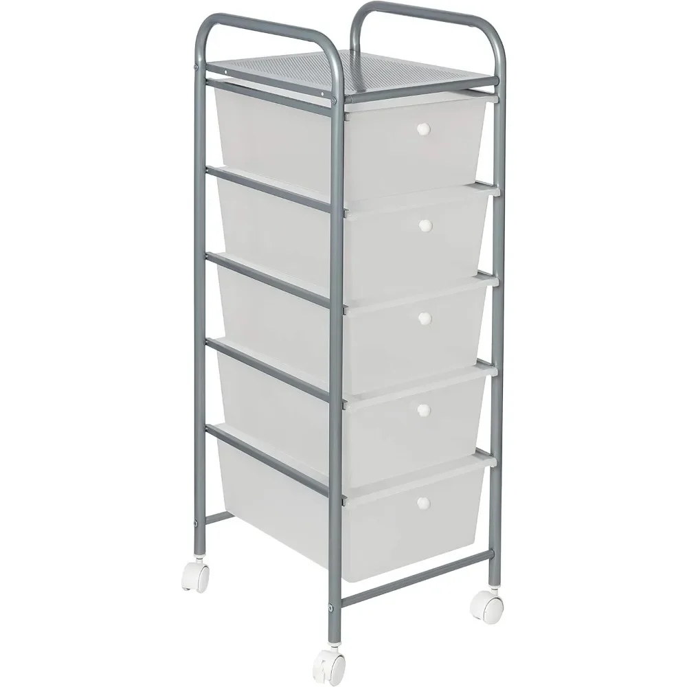 

Honey Can Do 5-Drawer Rolling Storage Cart with Plastic Drawers, Silver CRT-08923 Clear