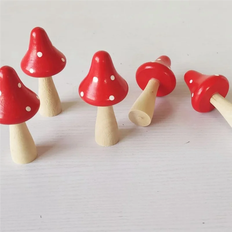 AS94-10 PCS Microscopic Mushroom Ornament Planter Bonsai Decor As Shown Wooden Mushrooms Miniature Figurine Cake Home De
