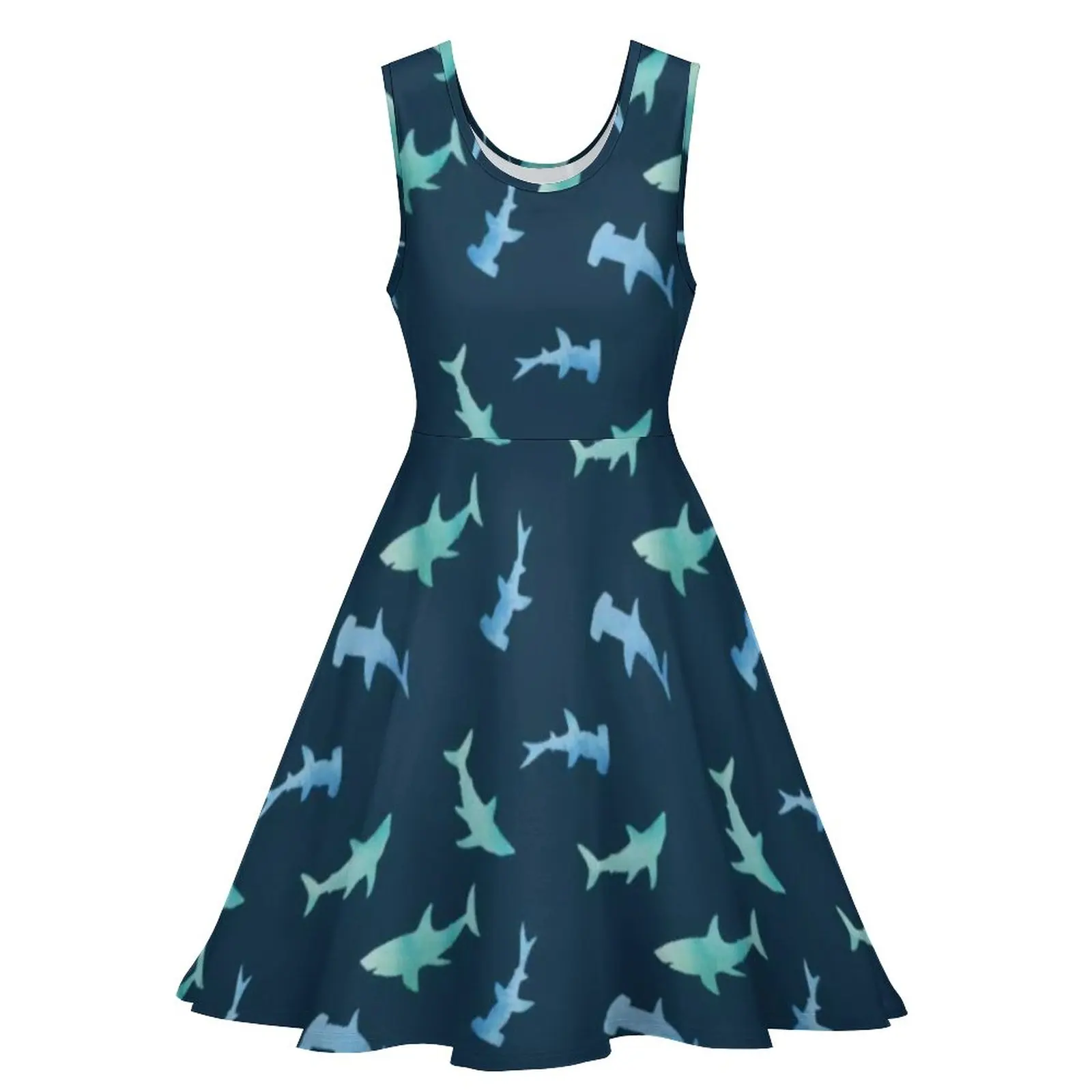 Watercolor Shark Dress Nautical Swimming Sharks Beach Dresses Sleeveless Aesthetic Oversize Skate Dress Female Design Clothes