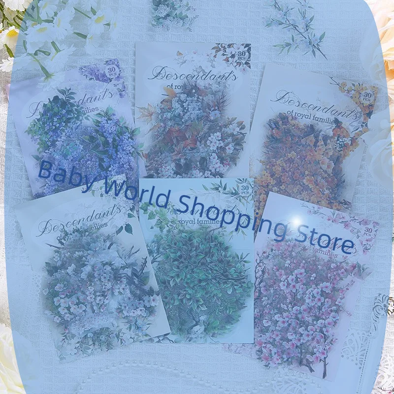 30 sztuk/zestaw Wodoodporne Naklejki w Stylu Vintage z Motywem Roślin i Kwiatów PET do Rękodzieła DIY, Albumów ze Zdjęciami i Dekoracji