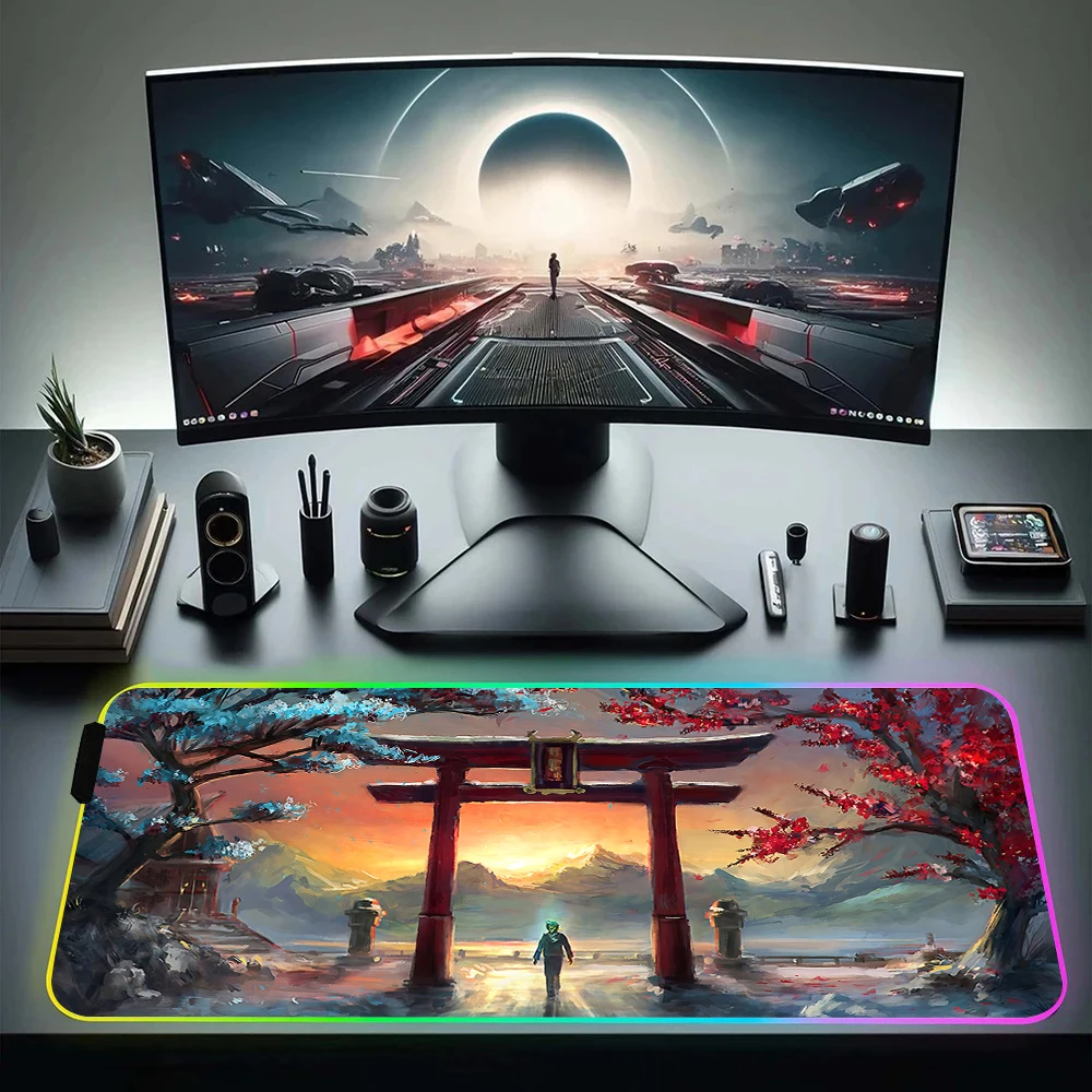 

Japanese Samurai Tree Sun RGB Pc Gamer Keyboard Mouse Pad Mousepad LED Glowing Mouse Mats Rubber Gaming Computer Mausepad