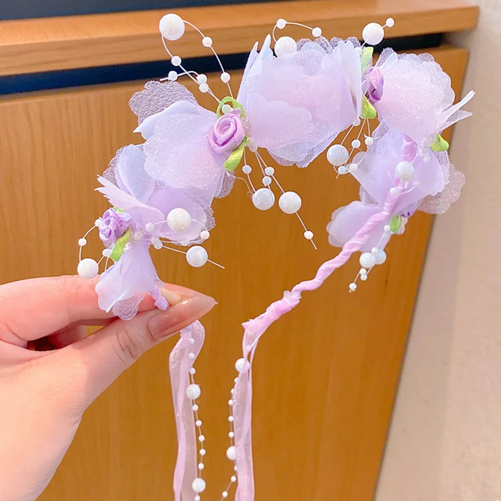 

Милая детская повязка на голову с цветком, элегантный обруч для волос, головной убор ханьфу, головной убор с цветочной гирляндой, повязка для волос с цветочной короной для девочек/невесты