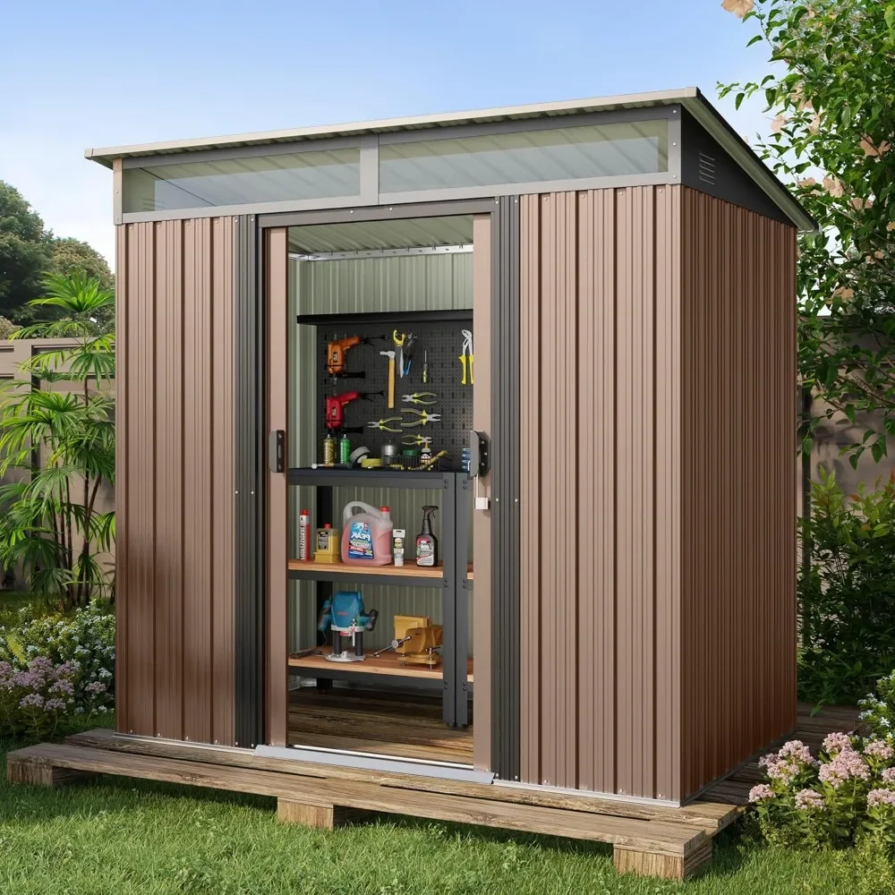 

6'x4' Outdoor Storage Shed Metal Garden Shed with Sliding Lockable Doors, Versatile Tool Bike Shed with Transparent Panel Window